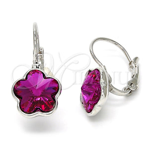 Arete Gancho Frances 02.239.0012.5 Rodio Laminado, Diseño de Flor, con Swarovski Elements Rose, Pulido, Rodinado