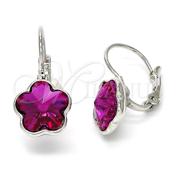Arete Gancho Frances 02.239.0012.5 Rodio Laminado, Diseño de Flor, con Swarovski Elements Rose, Pulido, Rodinado