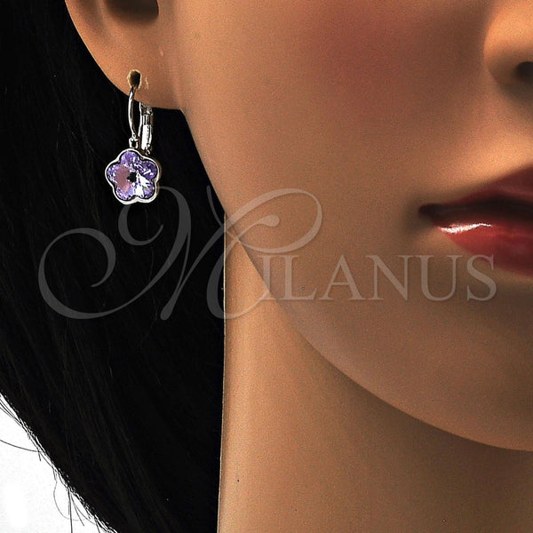 Arete Gancho Frances 02.239.0012.6 Rodio Laminado, Diseño de Flor, con Swarovski Elements Amethyst, Pulido, Rodinado