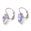Arete Gancho Frances 02.239.0012.6 Rodio Laminado, Diseño de Flor, con Swarovski Elements Amethyst, Pulido, Rodinado