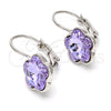 Arete Gancho Frances 02.239.0012.6 Rodio Laminado, Diseño de Flor, con Swarovski Elements Amethyst, Pulido, Rodinado