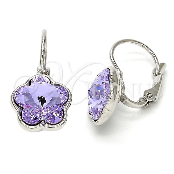 Arete Gancho Frances 02.239.0012.6 Rodio Laminado, Diseño de Flor, con Swarovski Elements Amethyst, Pulido, Rodinado
