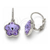 Arete Gancho Frances 02.239.0012.6 Oro Laminado Blanco, Diseño de Flor, con Swarovski Elements Amethyst, Pulido, Rodinado