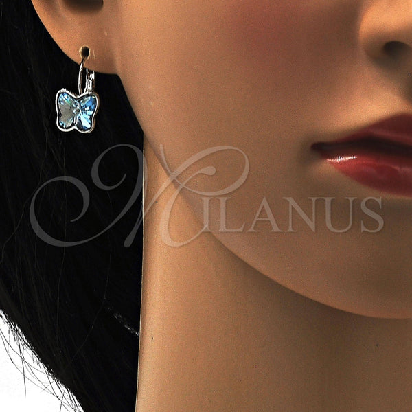 Arete Gancho Frances 02.239.0011.2 Rodio Laminado, Diseño de Mariposa, con Swarovski Elements Aquamarine, Pulido, Rodinado
