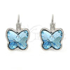 Arete Gancho Frances 02.239.0011.2 Rodio Laminado, Diseño de Mariposa, con Swarovski Elements Aquamarine, Pulido, Rodinado