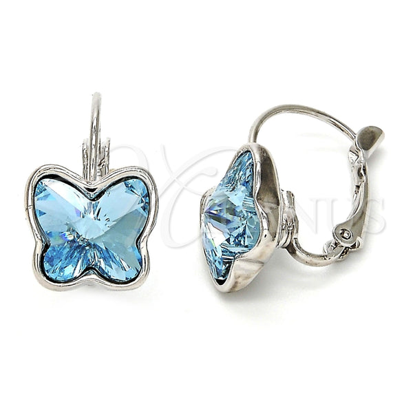 Arete Gancho Frances 02.239.0011.2 Rodio Laminado, Diseño de Mariposa, con Swarovski Elements Aquamarine, Pulido, Rodinado