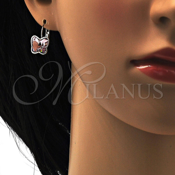 Arete Gancho Frances 02.239.0011.3 Rodio Laminado, Diseño de Mariposa, con Swarovski Elements Antique Pink, Pulido, Rodinado