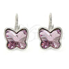 Arete Gancho Frances 02.239.0011.3 Rodio Laminado, Diseño de Mariposa, con Swarovski Elements Antique Pink, Pulido, Rodinado