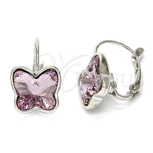 Arete Gancho Frances 02.239.0011.3 Rodio Laminado, Diseño de Mariposa, con Swarovski Elements Antique Pink, Pulido, Rodinado