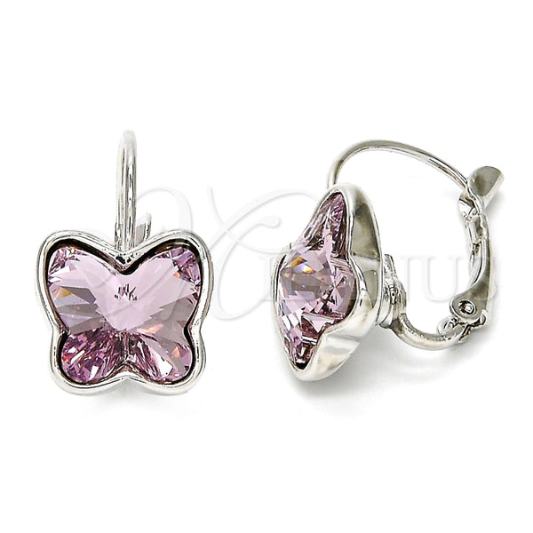 Arete Gancho Frances 02.239.0011.3 Rodio Laminado, Diseño de Mariposa, con Swarovski Elements Antique Pink, Pulido, Rodinado