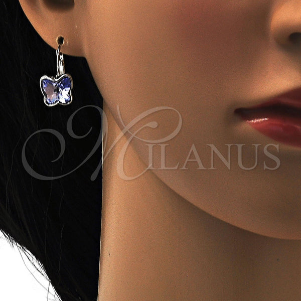 Arete Gancho Frances 02.239.0011.4 Rodio Laminado, Diseño de Mariposa, con Swarovski Elements Provence Lavander, Pulido, Rodinado