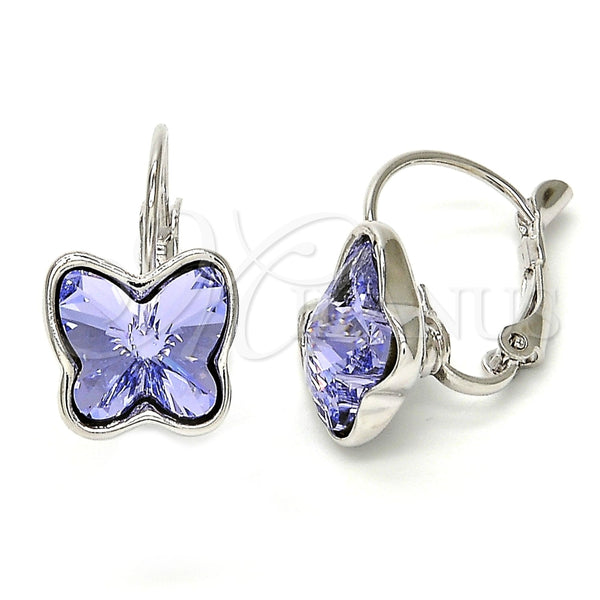 Arete Gancho Frances 02.239.0011.4 Rodio Laminado, Diseño de Mariposa, con Swarovski Elements Provence Lavander, Pulido, Rodinado