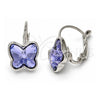 Arete Gancho Frances 02.239.0011.4 Oro Laminado Blanco, Diseño de Mariposa, con Swarovski Elements Provence Lavander, Pulido, Rodinado