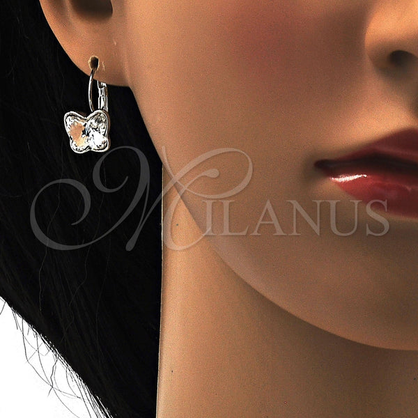 Arete Gancho Frances 02.239.0011.5 Rodio Laminado, Diseño de Mariposa, con Swarovski Elements Crystal, Pulido, Rodinado