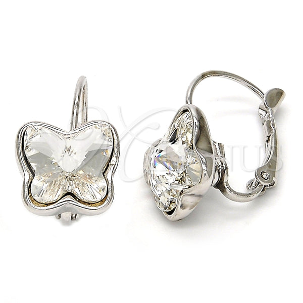Arete Gancho Frances 02.239.0011.5 Rodio Laminado, Diseño de Mariposa, con Swarovski Elements Crystal, Pulido, Rodinado