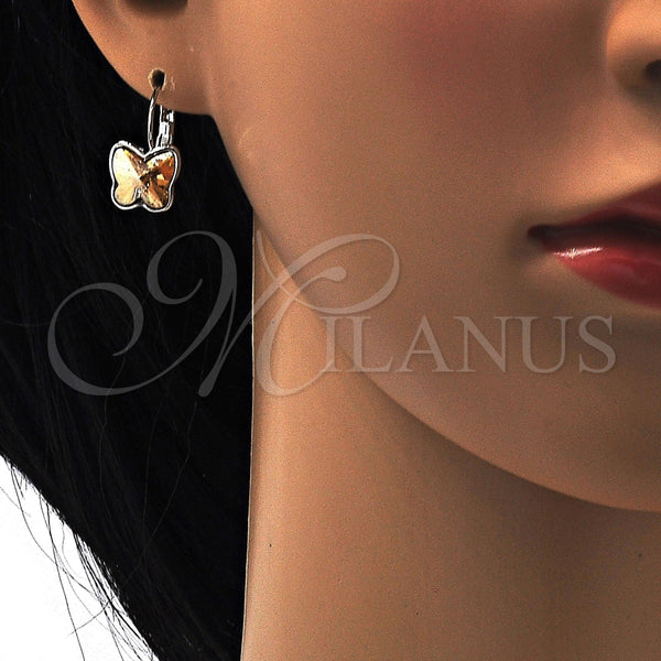 Arete Gancho Frances 02.239.0011.6 Rodio Laminado, Diseño de Mariposa, con Swarovski Elements Golden Shadow, Pulido, Rodinado