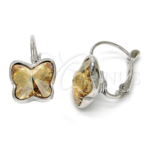 Arete Gancho Frances 02.239.0011.6 Rodio Laminado, Diseño de Mariposa, con Golden Shadow Swarovski Elements, Pulido, Rodinado