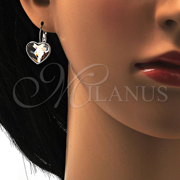 Arete Gancho Frances 02.239.0013.2 Rodio Laminado, Diseño de Corazón, con Swarovski Elements Light Peach, Pulido, Rodinado