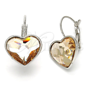 Arete Gancho Frances 02.239.0013.2 Rodio Laminado, Diseño de Corazón, con Swarovski Elements Light Peach, Pulido, Rodinado