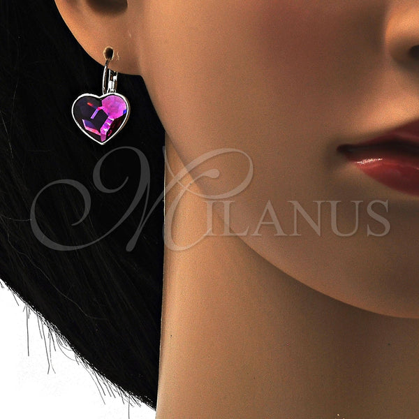 Arete Gancho Frances 02.239.0013.3 Rodio Laminado, Diseño de Corazón, con Swarovski Elements Antique Pink, Pulido, Rodinado