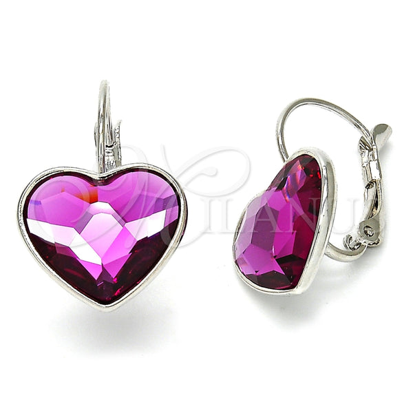 Arete Gancho Frances 02.239.0013.3 Rodio Laminado, Diseño de Corazón, con Swarovski Elements Antique Pink, Pulido, Rodinado