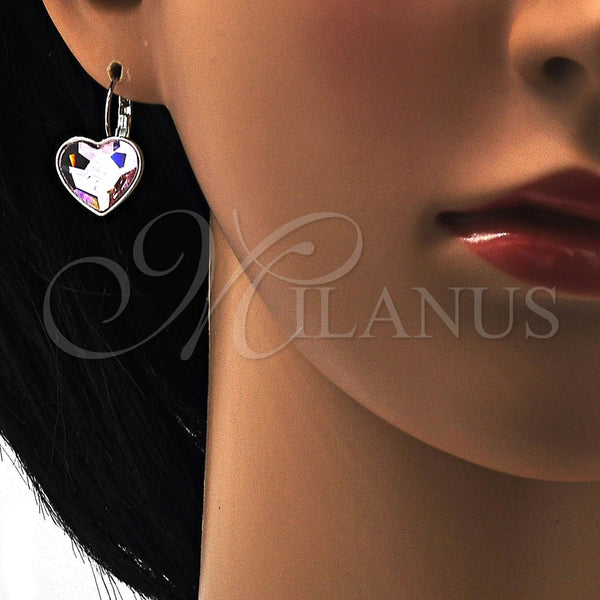 Arete Gancho Frances 02.239.0013.4 Rodio Laminado, Diseño de Corazón, con Swarovski Elements Light Rose, Pulido, Rodinado