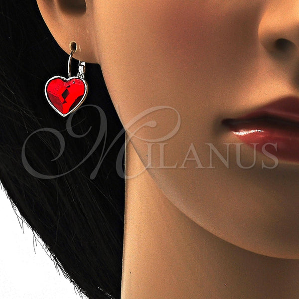 Arete Gancho Frances 02.239.0013.5 Rodio Laminado, Diseño de Corazón, con Swarovski Elements Light Siam, Pulido, Rodinado