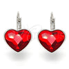 Arete Gancho Frances 02.239.0013.5 Rodio Laminado, Diseño de Corazón, con Swarovski Elements Light Siam, Pulido, Rodinado