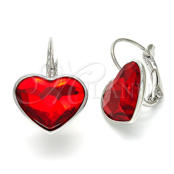 Arete Gancho Frances 02.239.0013.5 Rodio Laminado, Diseño de Corazón, con Swarovski Elements Light Siam, Pulido, Rodinado