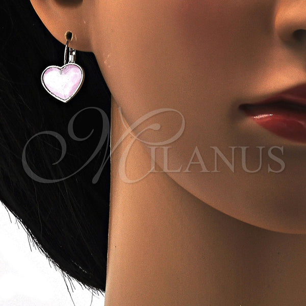 Arete Gancho Frances 02.239.0013.6 Rodio Laminado, Diseño de Corazón, con Swarovski Elements Rose Water Opal, Pulido, Rodinado