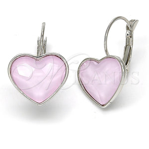 Arete Gancho Frances 02.239.0013.6 Rodio Laminado, Diseño de Corazón, con Swarovski Elements Rose Water Opal, Pulido, Rodinado