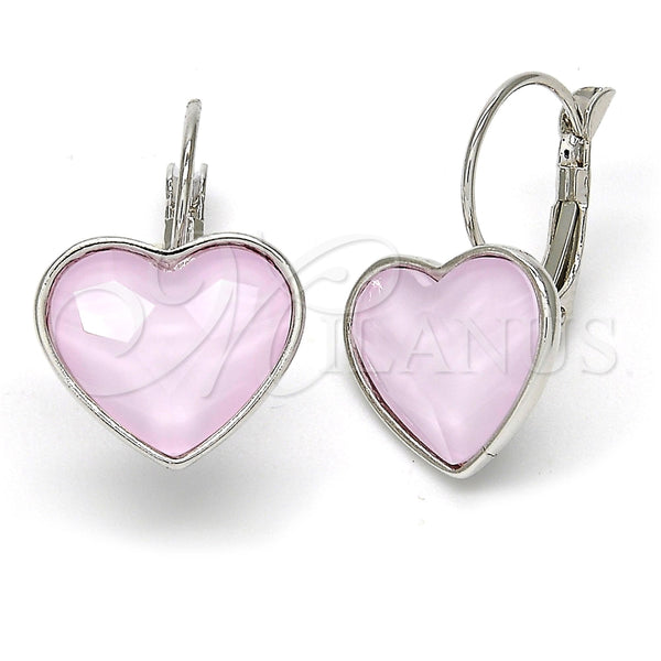 Arete Gancho Frances 02.239.0013.6 Rodio Laminado, Diseño de Corazón, con Swarovski Elements Rose Water Opal, Pulido, Rodinado