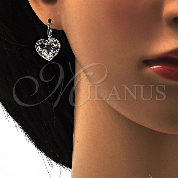 Arete Gancho Frances 02.239.0013.7 Rodio Laminado, Diseño de Corazón, con Swarovski Elements Rose Patina, Pulido, Rodinado