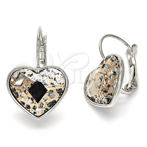 Arete Gancho Frances 02.239.0013.7 Rodio Laminado, Diseño de Corazón, con Swarovski Elements Rose Patina, Pulido, Rodinado