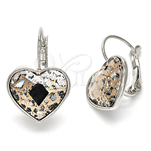 Arete Gancho Frances 02.239.0013.7 Rodio Laminado, Diseño de Corazón, con Swarovski Elements Rose Patina, Pulido, Rodinado
