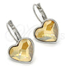Arete Gancho Frances 02.239.0013.8 Rodio Laminado, Diseño de Corazón, con Swarovski Elements Golden Shadow, Pulido, Rodinado
