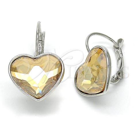 Arete Gancho Frances 02.239.0013.8 Rodio Laminado, Diseño de Corazón, con Golden Shadow Swarovski Elements, Pulido, Rodinado