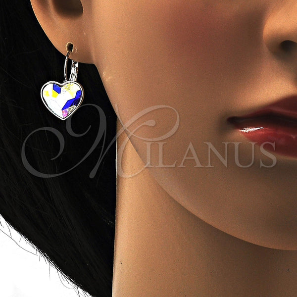Arete Gancho Frances 02.239.0013.9 Rodio Laminado, Diseño de Corazón, con Swarovski Elements Aurore Boreale, Pulido, Rodinado