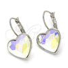 Arete Gancho Frances 02.239.0013.9 Rodio Laminado, Diseño de Corazón, con Swarovski Elements Aurore Boreale, Pulido, Rodinado
