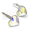 Arete Gancho Frances 02.239.0013.9 Rodio Laminado, Diseño de Corazón, con Swarovski Elements Aurore Boreale, Pulido, Rodinado