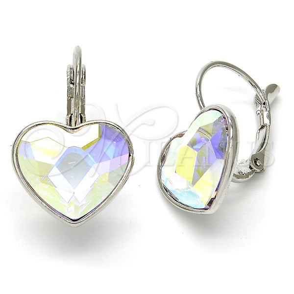 Arete Gancho Frances 02.239.0013.9 Rodio Laminado, Diseño de Corazón, con Swarovski Elements Aurore Boreale, Pulido, Rodinado