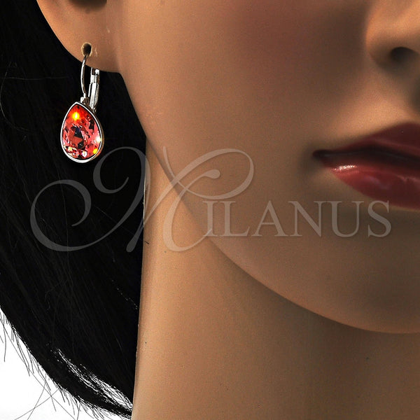 Arete Gancho Frances 02.239.0014.2 Rodio Laminado, Diseño de Gota, con Swarovski Elements Rose Peach, Pulido, Rodinado