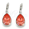 Arete Gancho Frances 02.239.0014.2 Rodio Laminado, Diseño de Gota, con Swarovski Elements Rose Peach, Pulido, Rodinado