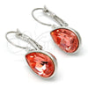 Arete Gancho Frances 02.239.0014.2 Rodio Laminado, Diseño de Gota, con Swarovski Elements Rose Peach, Pulido, Rodinado
