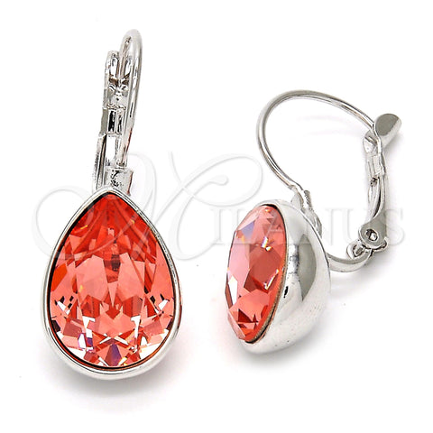 Arete Gancho Frances 02.239.0014.2 Rodio Laminado, Diseño de Gota, con Rose Peach Swarovski Elements, Pulido, Rodinado