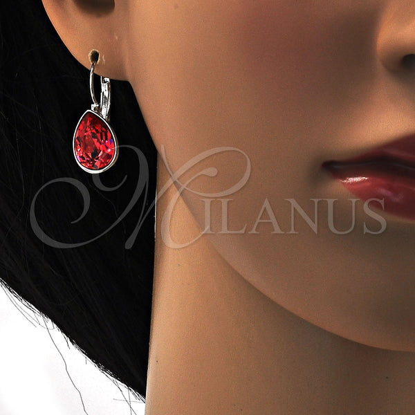 Arete Gancho Frances 02.239.0014.4 Rodio Laminado, Diseño de Gota, con Swarovski Elements Padparadscha, Pulido, Rodinado