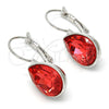 Arete Gancho Frances 02.239.0014.4 Rodio Laminado, Diseño de Gota, con Swarovski Elements Padparadscha, Pulido, Rodinado