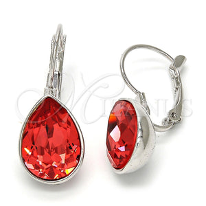Arete Gancho Frances 02.239.0014.4 Rodio Laminado, Diseño de Gota, con Swarovski Elements Padparadscha, Pulido, Rodinado