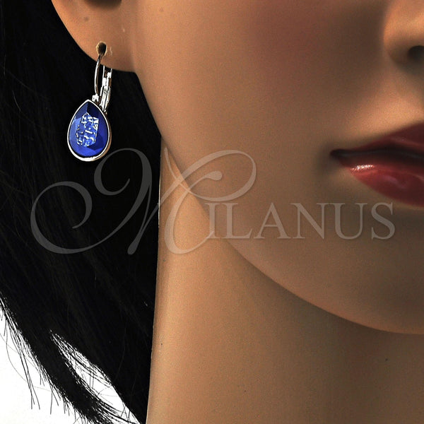 Arete Gancho Frances 02.239.0014.6 Rodio Laminado, Diseño de Gota, con Swarovski Elements Bermuda Blue, Pulido, Rodinado