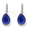 Arete Gancho Frances 02.239.0014.6 Rodio Laminado, Diseño de Gota, con Swarovski Elements Bermuda Blue, Pulido, Rodinado